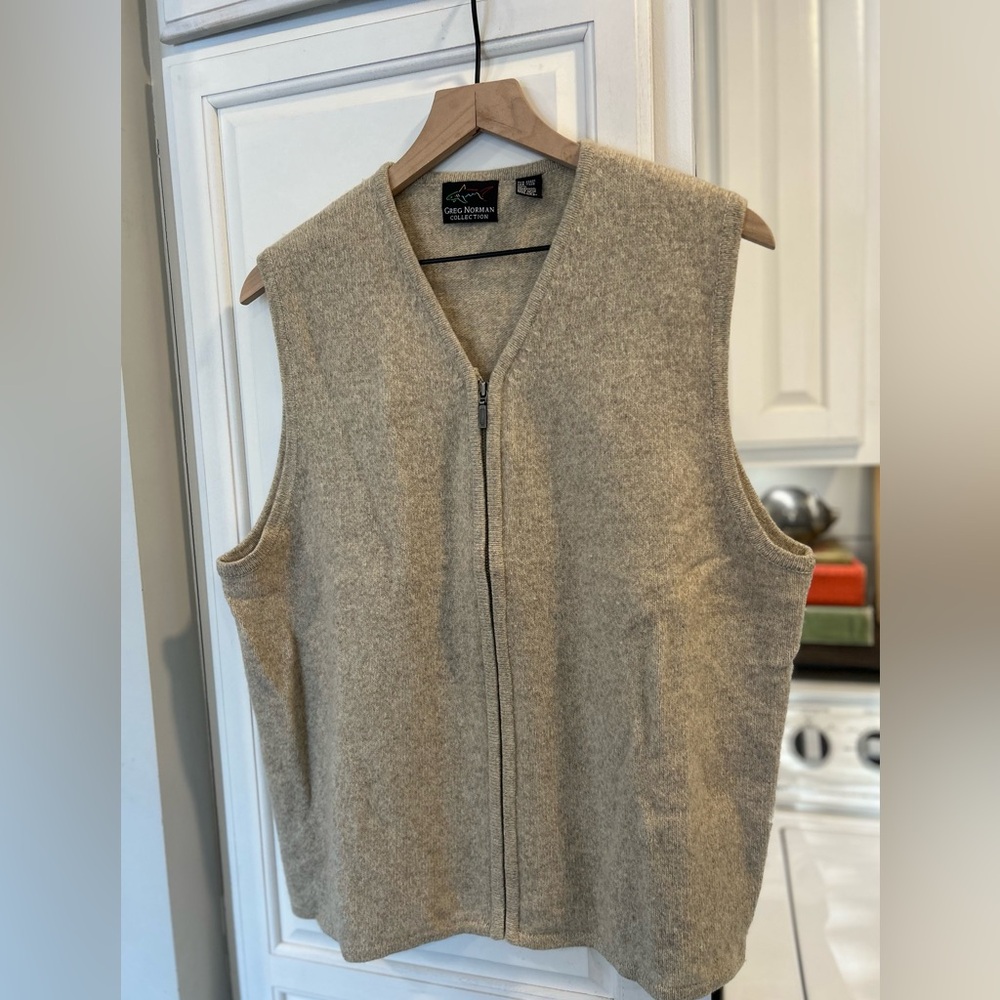 Greg Norman Collection 100% Lambswool Men's Tan Zip-Up Sweater Vest